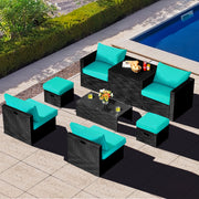 Costway - 8 Pieces Patio Rattan Storage Table Furniture Set-Turquoise