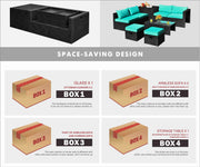 Costway - 8 Pieces Patio Rattan Storage Table Furniture Set-Turquoise