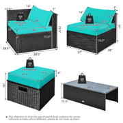 Costway - 8 Pieces Patio Rattan Storage Table Furniture Set-Turquoise