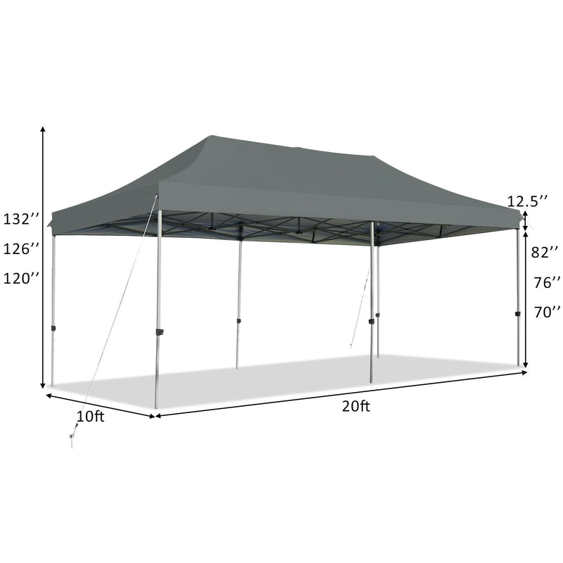Costway - 10 x 20 Feet Adjustable Folding Heavy Duty Sun Shelter with Carrying Bag-Gray