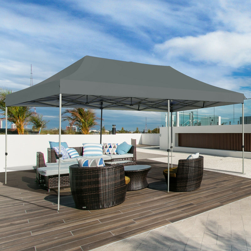 Costway - 10 x 20 Feet Adjustable Folding Heavy Duty Sun Shelter with Carrying Bag-Gray