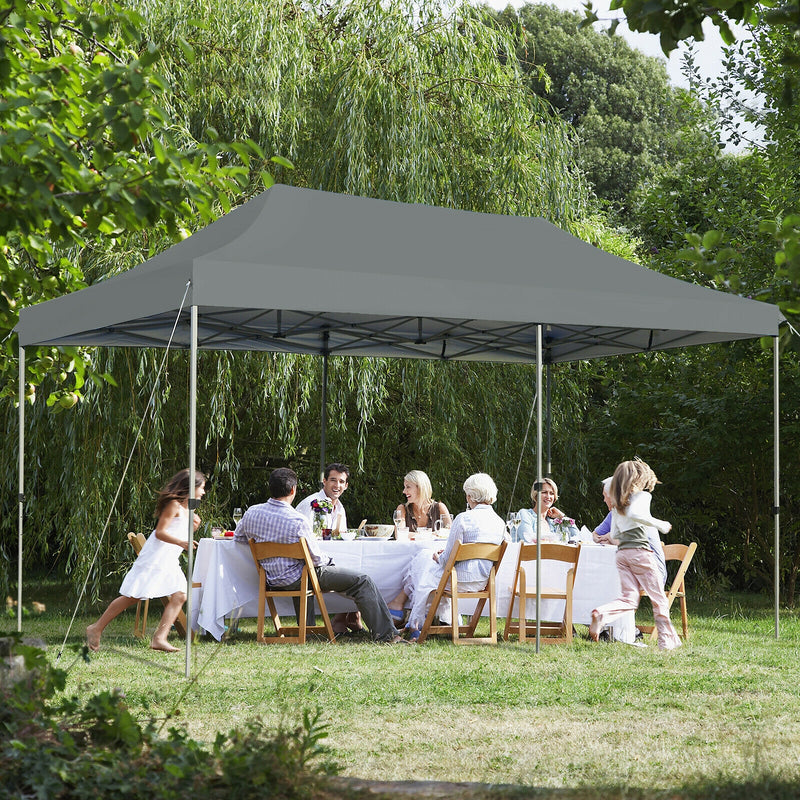 Costway - 10 x 20 Feet Adjustable Folding Heavy Duty Sun Shelter with Carrying Bag-Gray