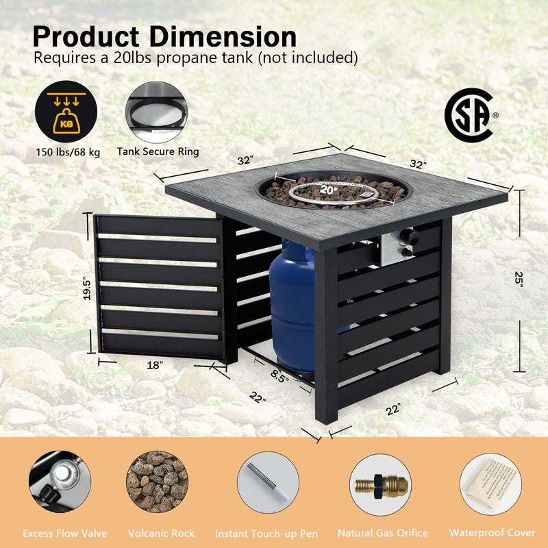 Costway - Square Propane Fire Pit Table with Lava Rocks and Rain Cover