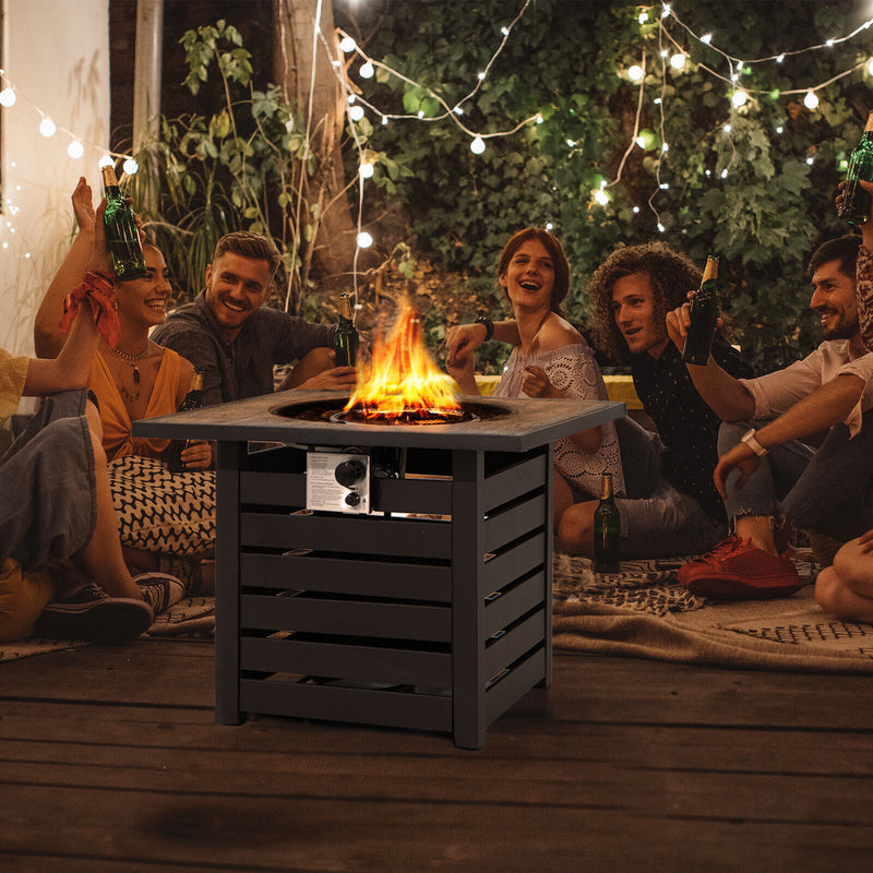 Costway - Square Propane Fire Pit Table with Lava Rocks and Rain Cover