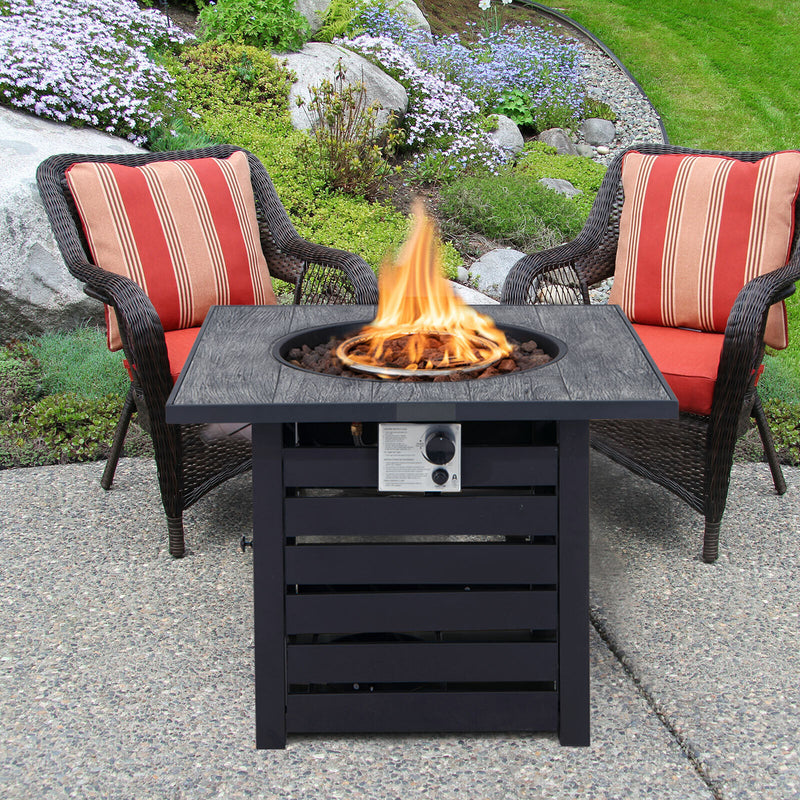Costway - Square Propane Fire Pit Table with Lava Rocks and Rain Cover