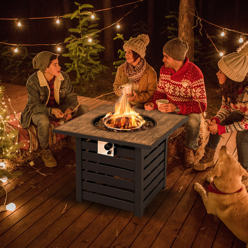 Costway - Square Propane Fire Pit Table with Lava Rocks and Rain Cover
