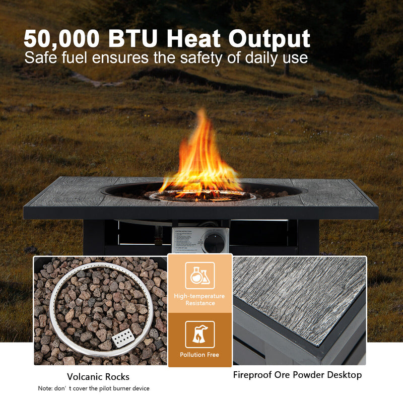 Costway - Square Propane Fire Pit Table with Lava Rocks and Rain Cover
