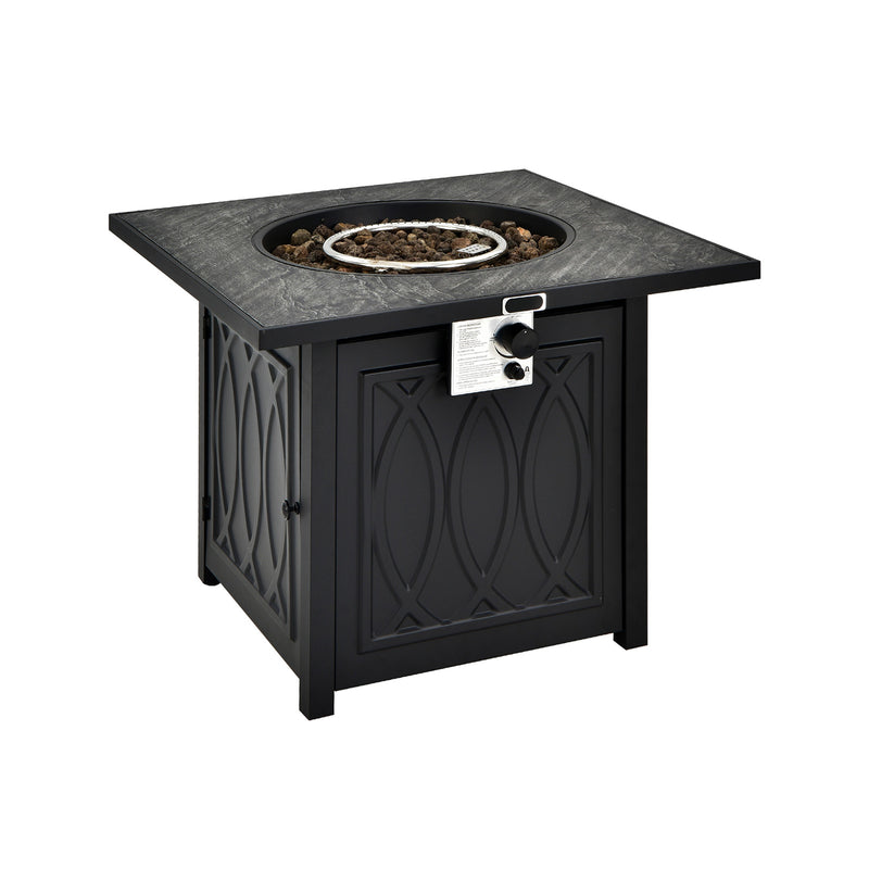 Costway - 32 Inch Propane Fire Pit Table Square Tabletop with Lava Rocks Cover 50000 BTU-Black