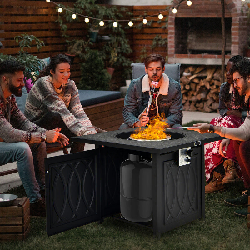 Costway - 32 Inch Propane Fire Pit Table Square Tabletop with Lava Rocks Cover 50000 BTU-Black