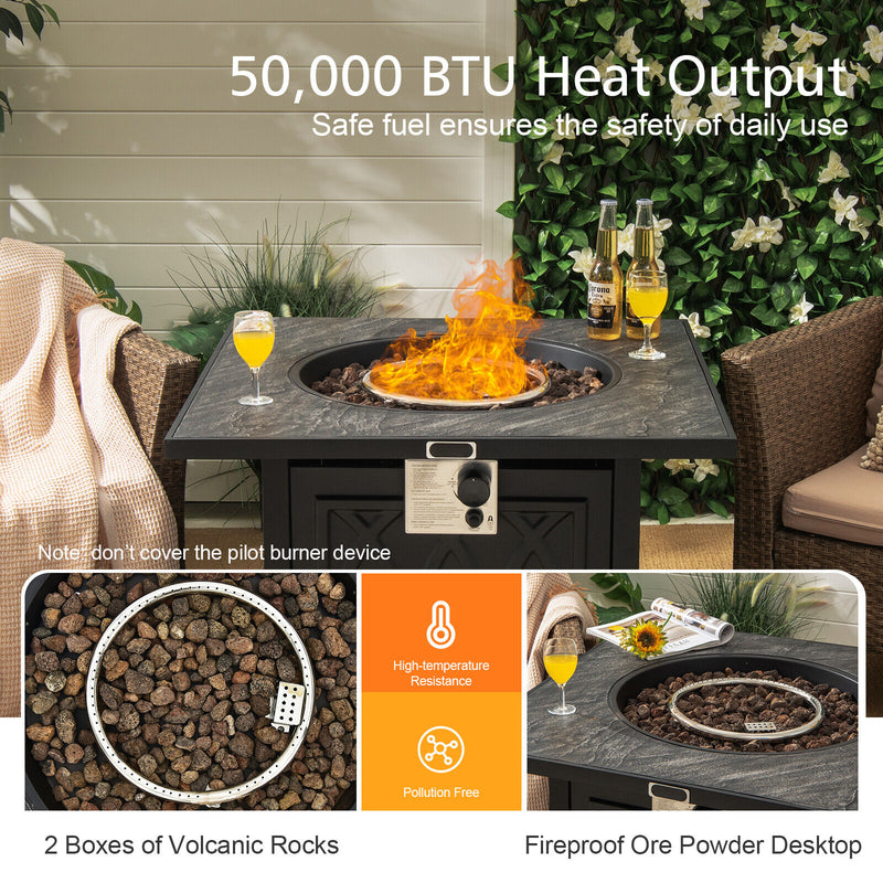 Costway - 32 Inch Propane Fire Pit Table Square Tabletop with Lava Rocks Cover 50000 BTU-Black