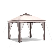 Costway - 2-Tier 11 x 11 Feet Pop-Up Gazebo Tent Portable Canopy Shelter Carry Bag Mesh-Beige