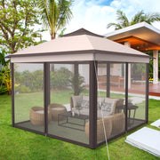 Costway - 2-Tier 11 x 11 Feet Pop-Up Gazebo Tent Portable Canopy Shelter Carry Bag Mesh-Beige