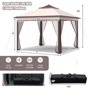 Costway - 2-Tier 11 x 11 Feet Pop-Up Gazebo Tent Portable Canopy Shelter Carry Bag Mesh-Beige