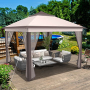 Costway - 2-Tier 11 x 11 Feet Pop-Up Gazebo Tent Portable Canopy Shelter Carry Bag Mesh-Beige