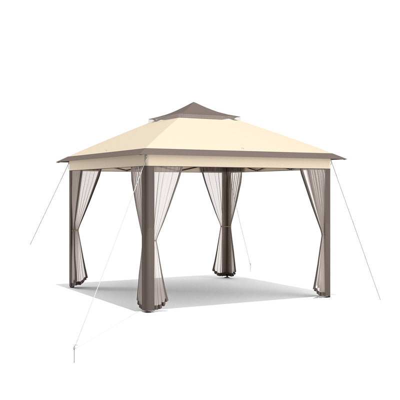 Costway - 2-Tier 11 x 11 Feet Pop-Up Gazebo Tent Portable Canopy Shelter Carry Bag Mesh