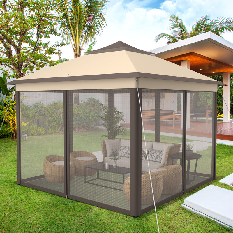 Costway - 2-Tier 11 x 11 Feet Pop-Up Gazebo Tent Portable Canopy Shelter Carry Bag Mesh