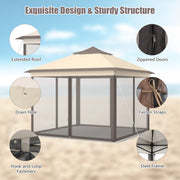 Costway - 2-Tier 11 x 11 Feet Pop-Up Gazebo Tent Portable Canopy Shelter Carry Bag Mesh
