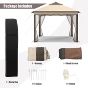 Costway - 2-Tier 11 x 11 Feet Pop-Up Gazebo Tent Portable Canopy Shelter Carry Bag Mesh