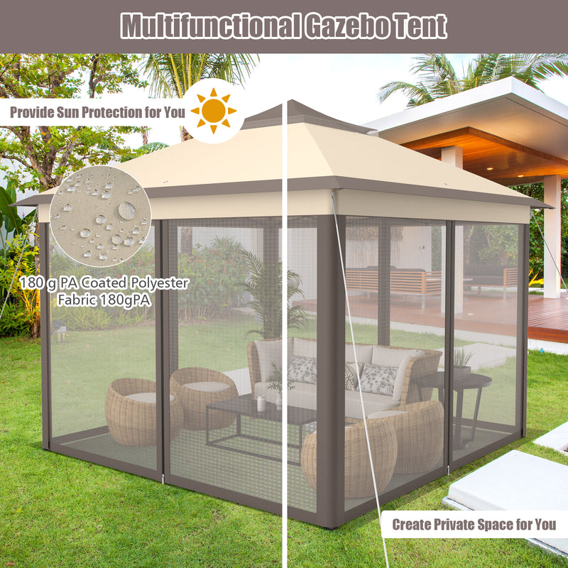 Costway - 2-Tier 11 x 11 Feet Pop-Up Gazebo Tent Portable Canopy Shelter Carry Bag Mesh