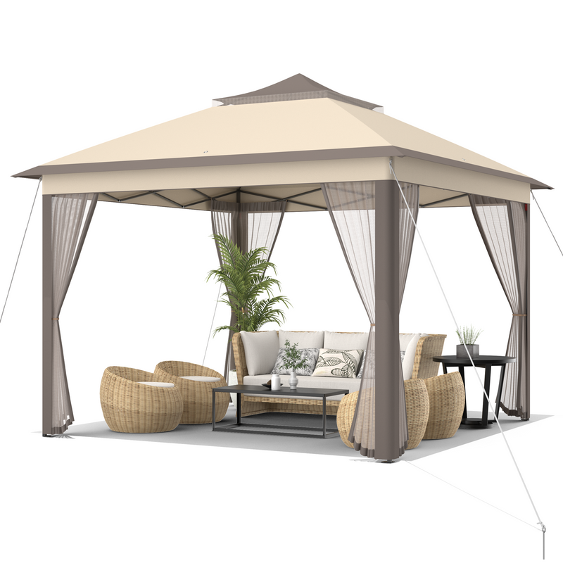 Costway - 2-Tier 11 x 11 Feet Pop-Up Gazebo Tent Portable Canopy Shelter Carry Bag Mesh