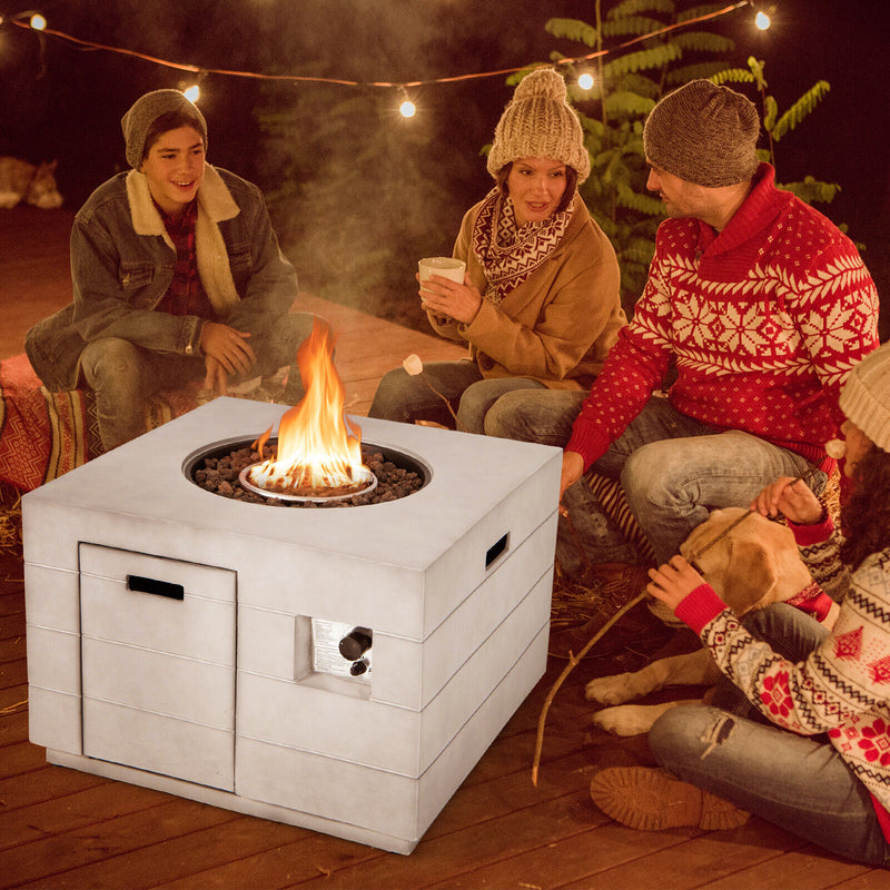 Costway - 34 Inch Square Concrete Propane Fire Pit Table with Lava Rocks and Cover 50 000 BTU-Gray
