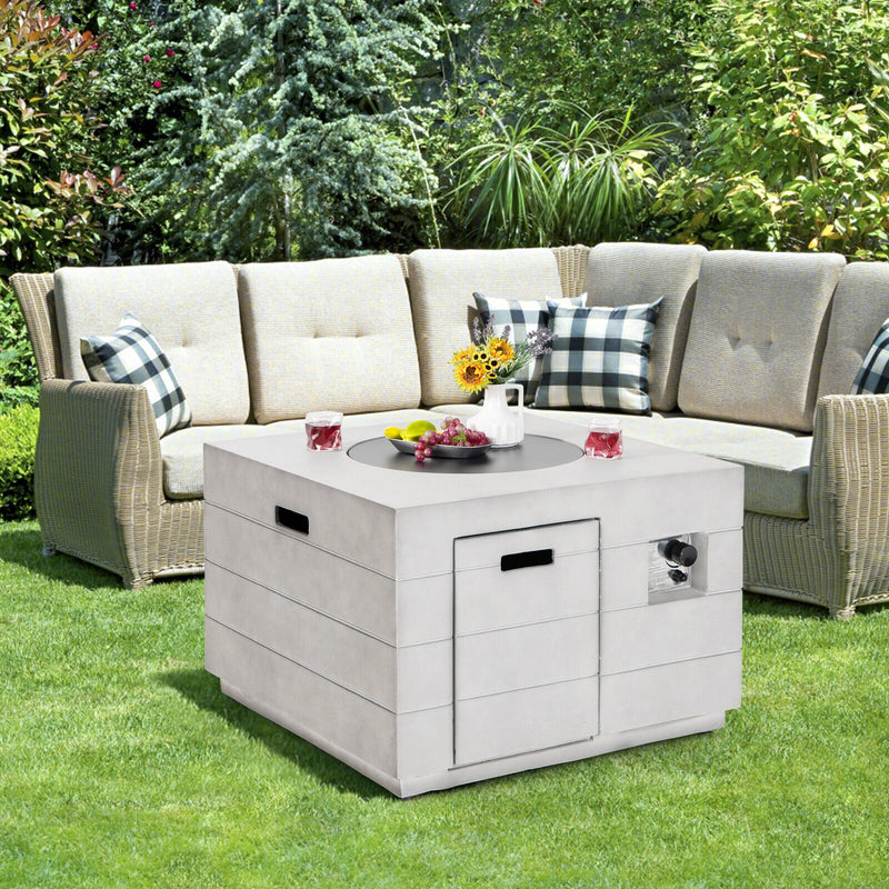 Costway - 34 Inch Square Concrete Propane Fire Pit Table with Lava Rocks and Cover 50 000 BTU-Gray
