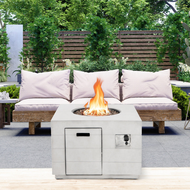 Costway - 34 Inch Square Concrete Propane Fire Pit Table with Lava Rocks and Cover 50 000 BTU-Gray