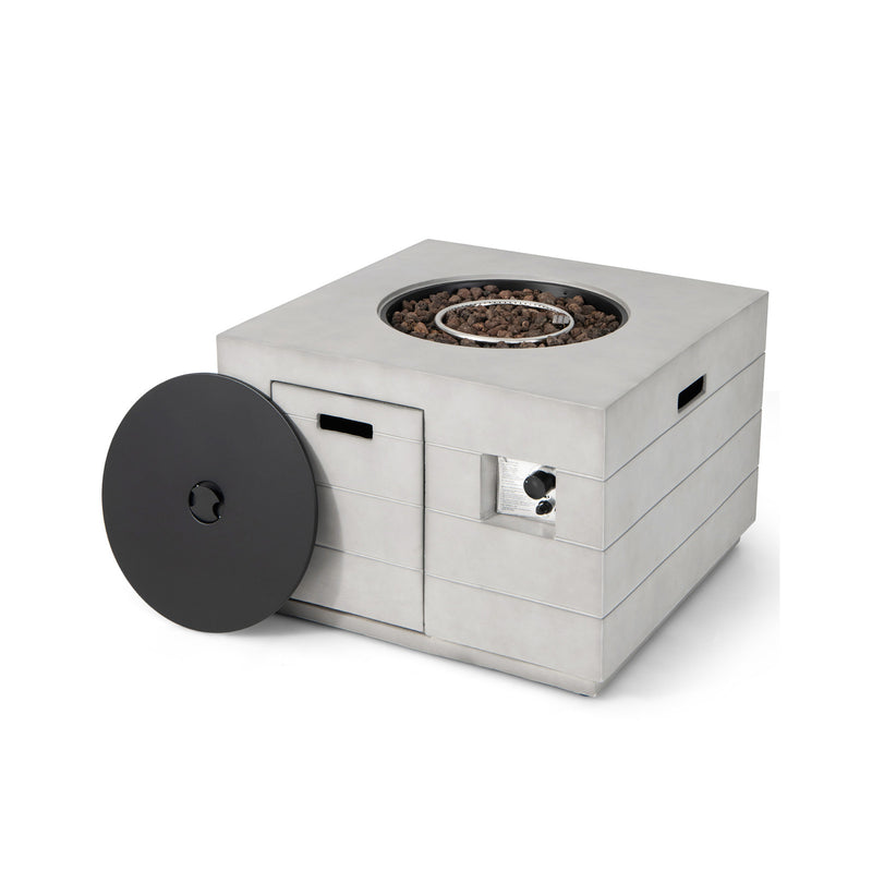 Costway - 34 Inch Square Concrete Propane Fire Pit Table with Lava Rocks and Cover 50 000 BTU-Gray