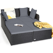 Costway - Spacious Outdoor Rattan Daybed with Upholstered Cushions and Pillows-Gray