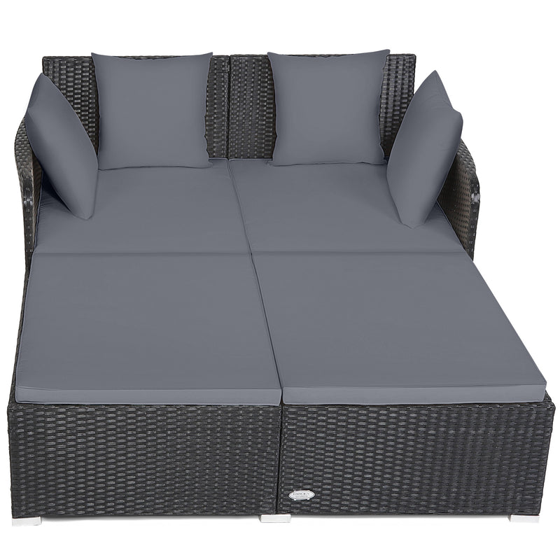 Costway - Spacious Outdoor Rattan Daybed with Upholstered Cushions and Pillows-Gray