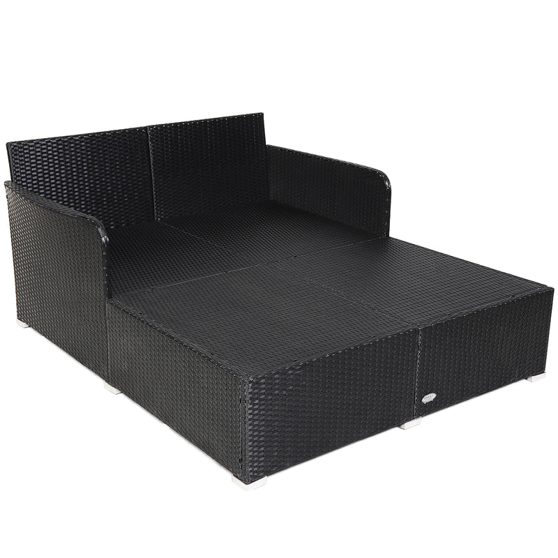 Costway - Spacious Outdoor Rattan Daybed with Upholstered Cushions and Pillows-Gray