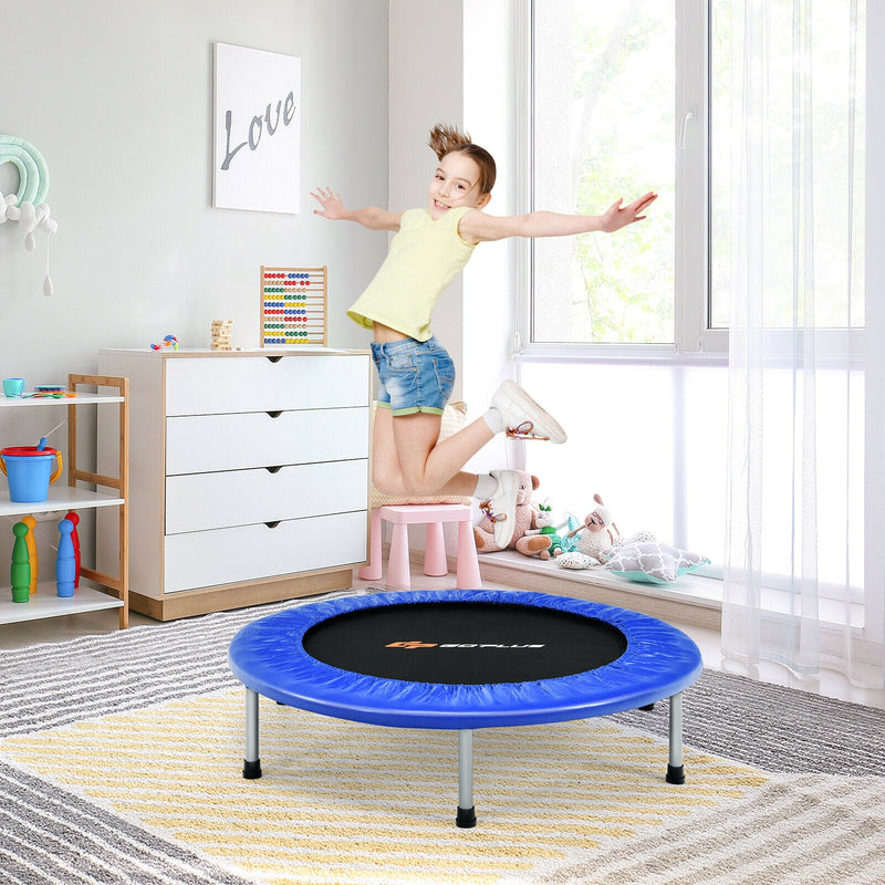 Costway - 38 Inch Mini Folding Trampoline Portable Leisure Fitness Backboard-Blue
