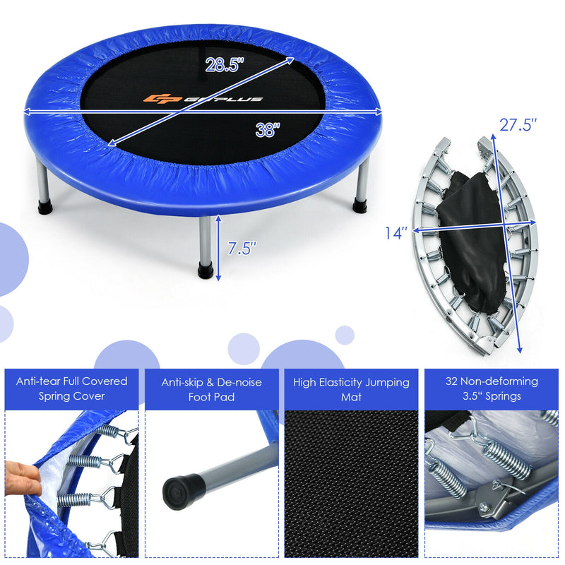 Costway - 38 Inch Mini Folding Trampoline Portable Leisure Fitness Backboard-Blue