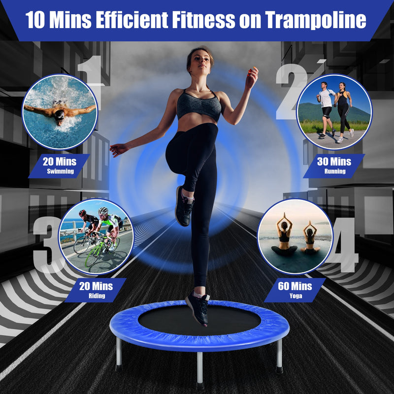 Costway - 38 Inch Mini Folding Trampoline Portable Leisure Fitness Backboard-Blue