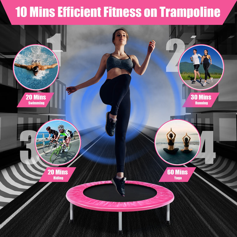 Costway - 38 Inch Mini Folding Trampoline Portable Leisure Fitness Backboard-Pink