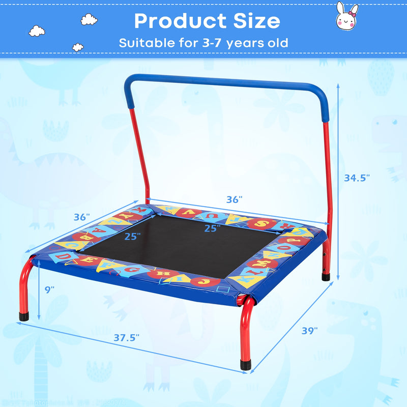 Costway - 36 Inch Kids Indoor Outdoor Square Trampoline with Foamed Handrail-Blue