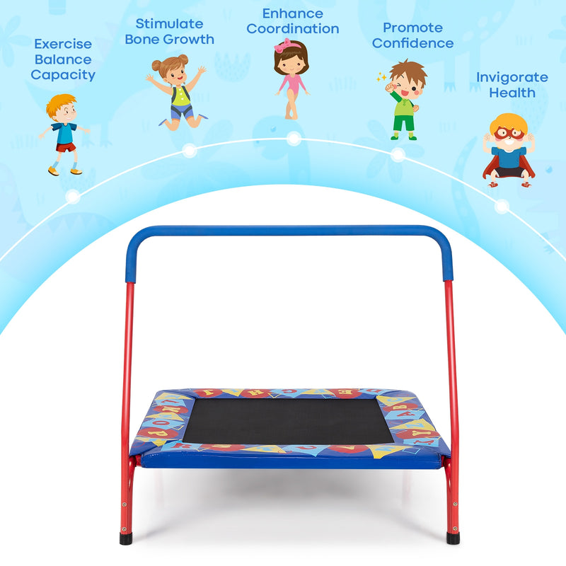 Costway - 36 Inch Kids Indoor Outdoor Square Trampoline with Foamed Handrail-Blue