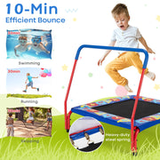 Costway - 36 Inch Kids Indoor Outdoor Square Trampoline with Foamed Handrail-Blue