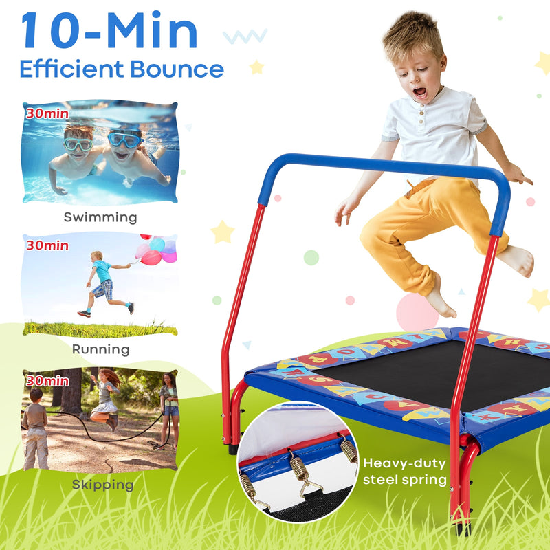 Costway - 36 Inch Kids Indoor Outdoor Square Trampoline with Foamed Handrail-Blue