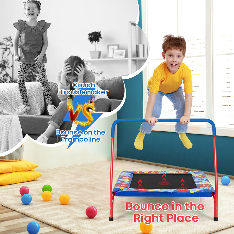 Costway - 36 Inch Kids Indoor Outdoor Square Trampoline with Foamed Handrail-Blue