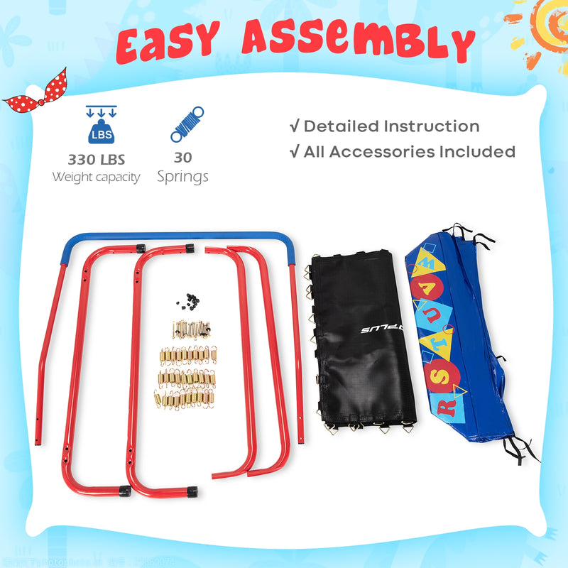 Costway - 36 Inch Kids Indoor Outdoor Square Trampoline with Foamed Handrail-Blue