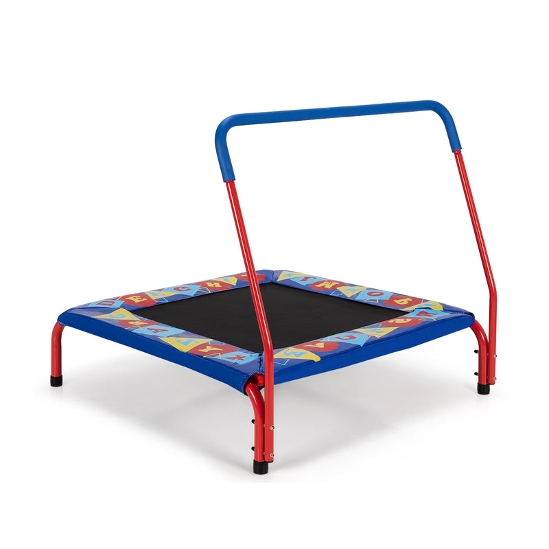 Costway - 36 Inch Kids Indoor Outdoor Square Trampoline with Foamed Handrail-Blue