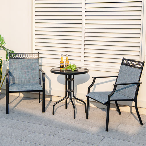 Costway - Patio Chairs Set of 2 with All Weather Breathable Fabric-Blue