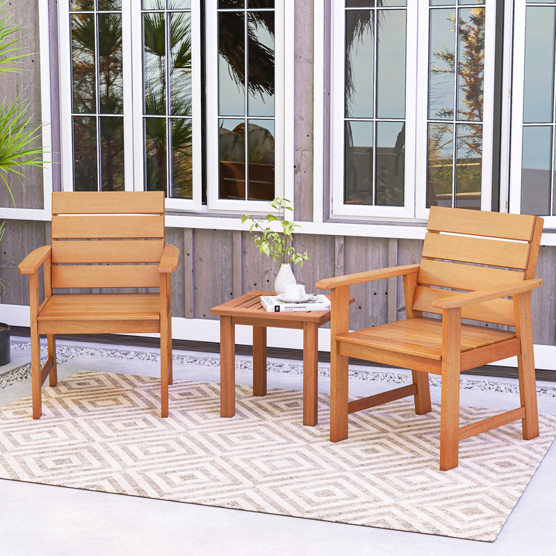 Costway - 2 Piece Patio Hardwood Chair with Slatted Seat and Inclined Backrest
