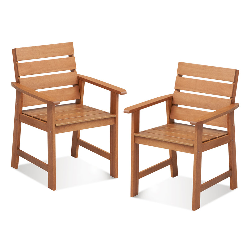 Costway - 2 Piece Patio Hardwood Chair with Slatted Seat and Inclined Backrest