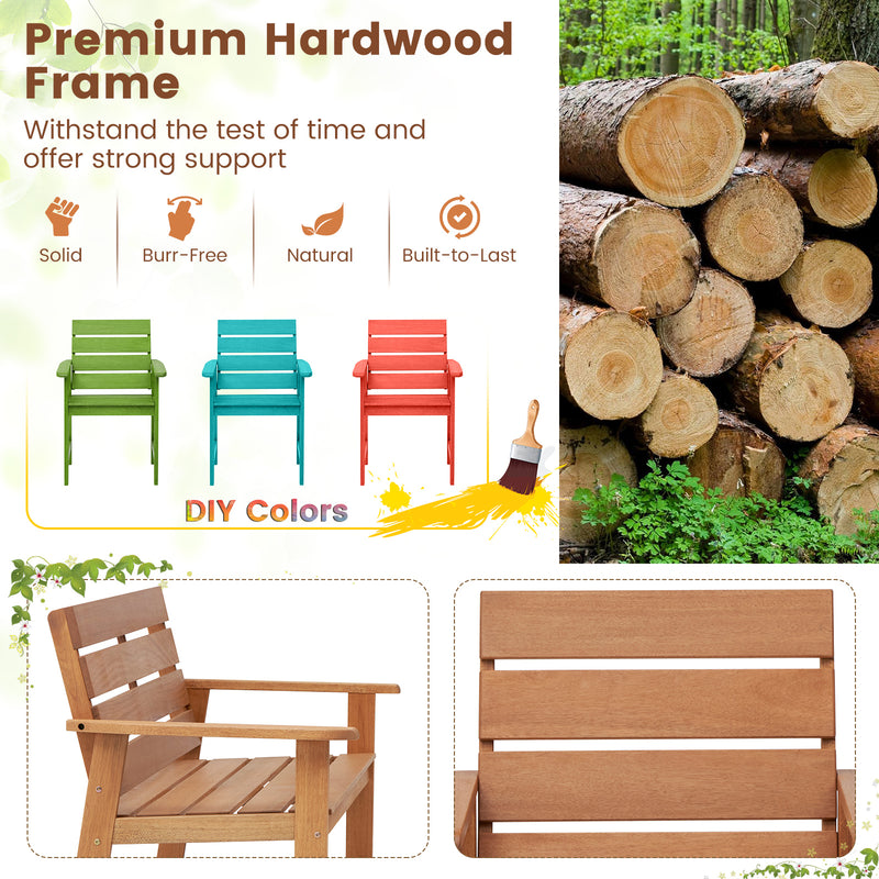 Costway - 2 Piece Patio Hardwood Chair with Slatted Seat and Inclined Backrest