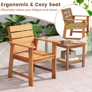 Costway - 2 Piece Patio Hardwood Chair with Slatted Seat and Inclined Backrest