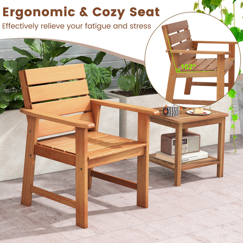 Costway - 2 Piece Patio Hardwood Chair with Slatted Seat and Inclined Backrest
