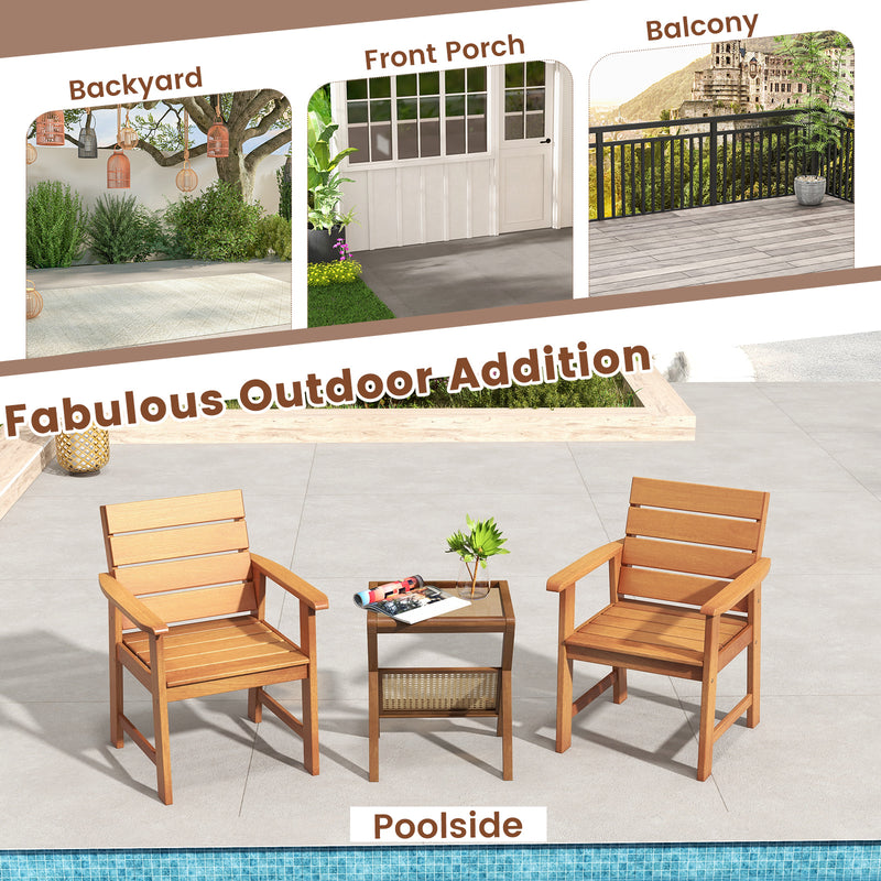 Costway - 2 Piece Patio Hardwood Chair with Slatted Seat and Inclined Backrest