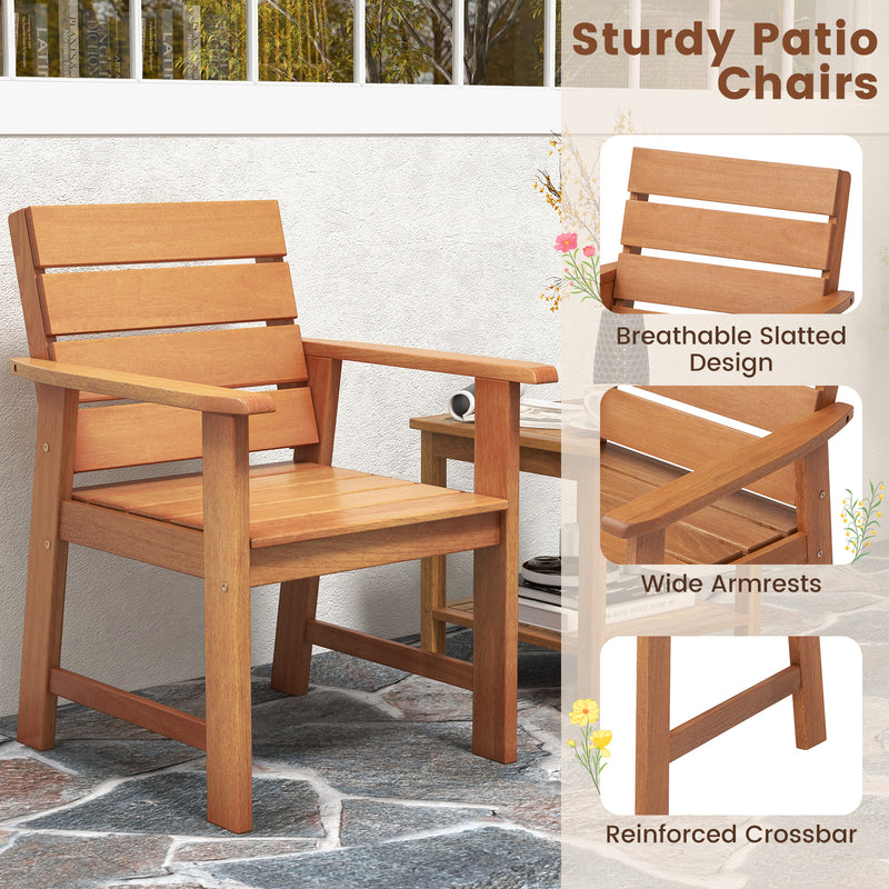 Costway - 2 Piece Patio Hardwood Chair with Slatted Seat and Inclined Backrest